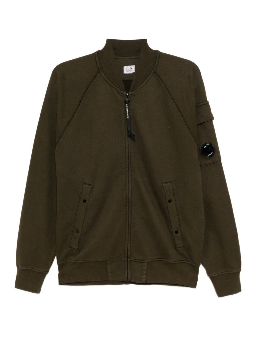 C.P. Company Military Green Zip-Up Sweatshirt With Lens Detail