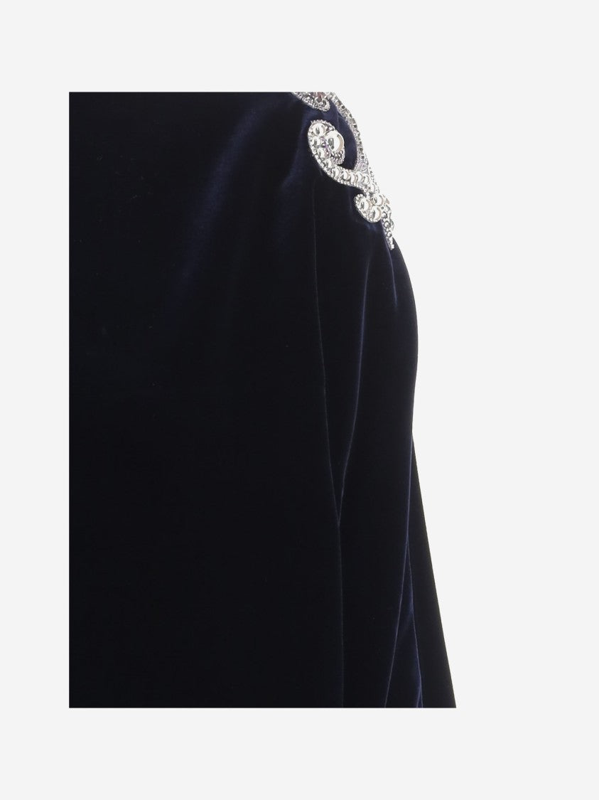 Versace Dark Navy Velvet Baroque Embroidery Mini Dress