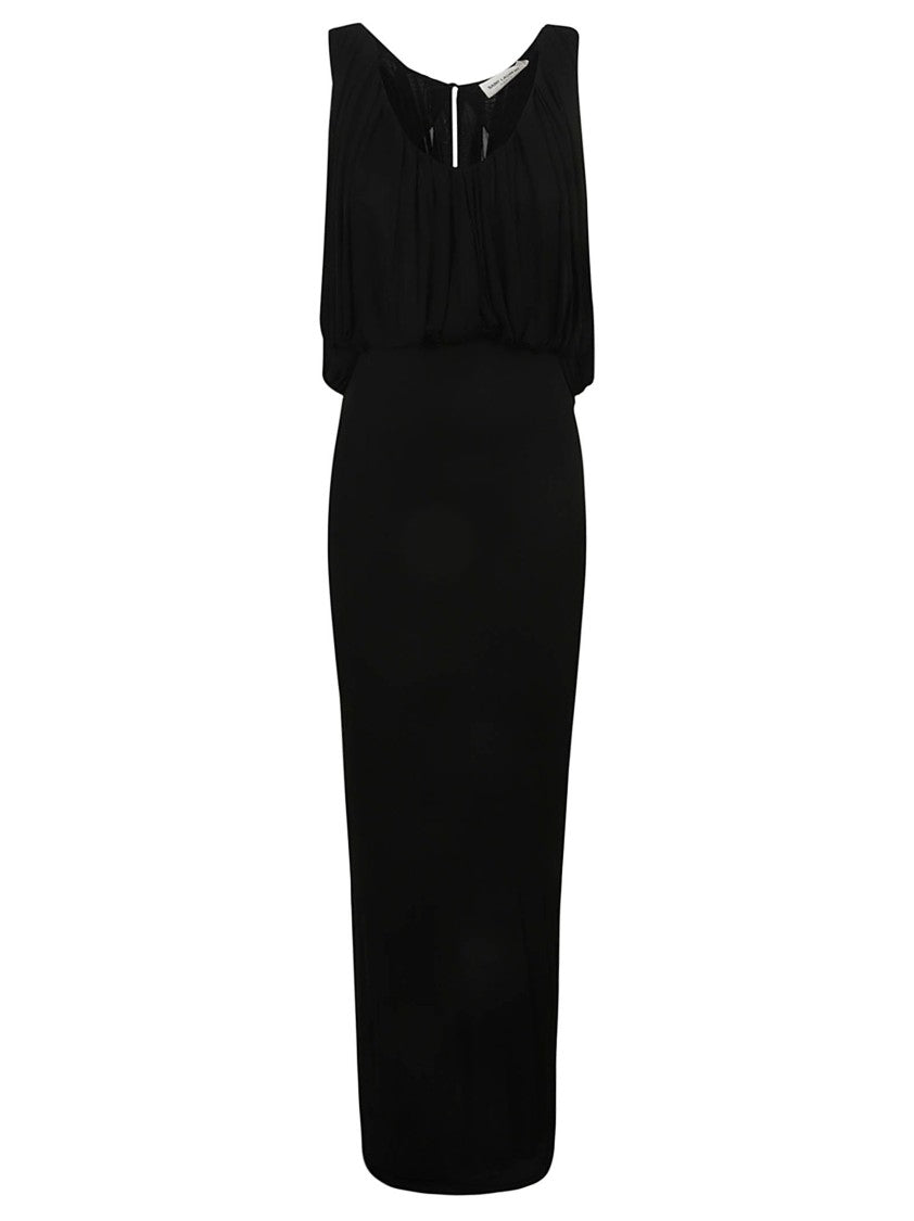 Saint Laurent Flowing Black Dress With Draped Bodice