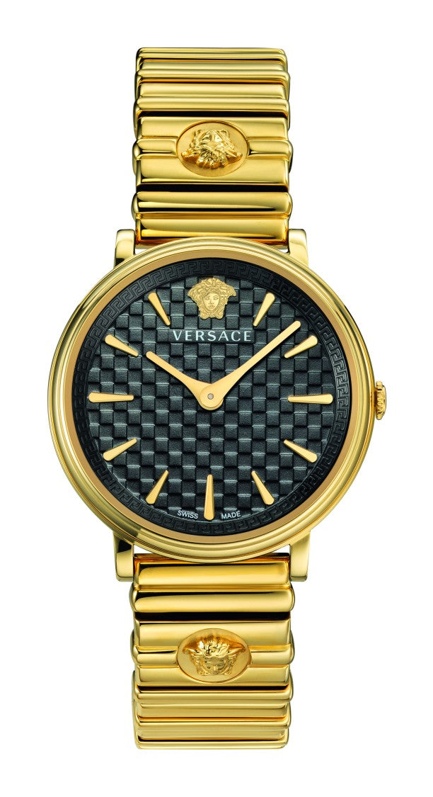 Versace Gold-Tone Stainless Steel Versace V-Circle Watch With Black Dial