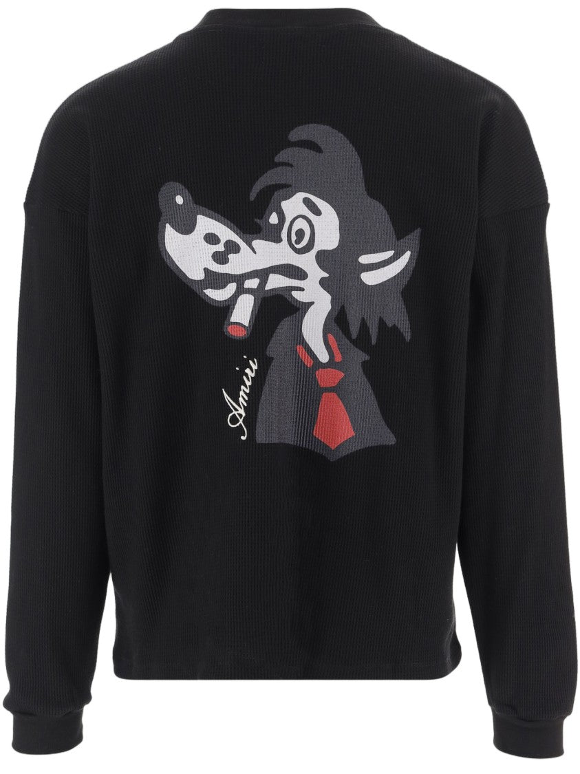 Amiri Black Stretch Cotton Wolf Graphic Print Sweatshirt