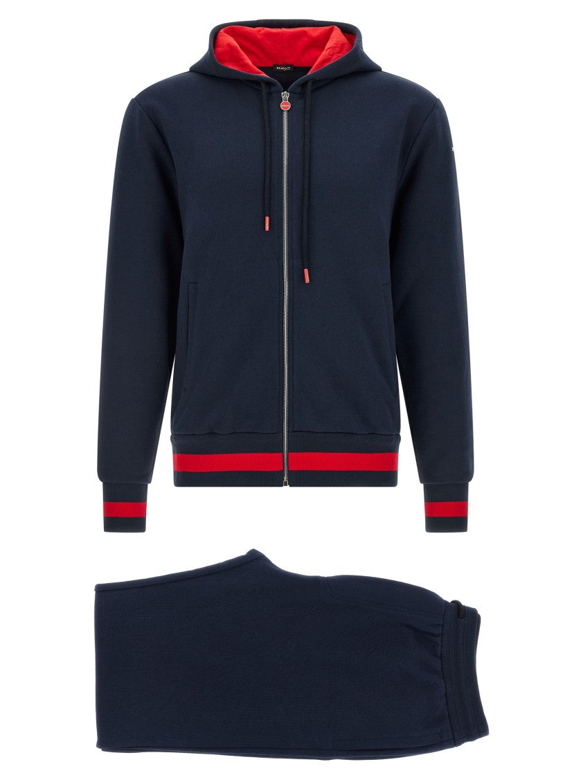 Kiton Gauze Cotton Tracksuit With Contrast Bands And Embroidered Logo