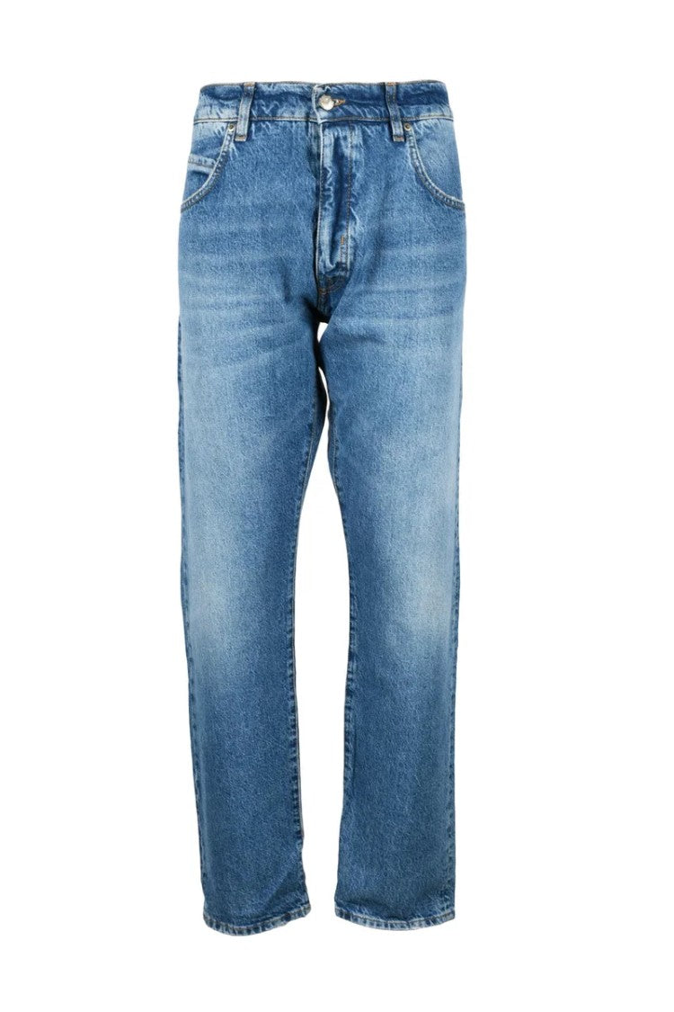 Two Men Blue Cotton Hemp Jeans