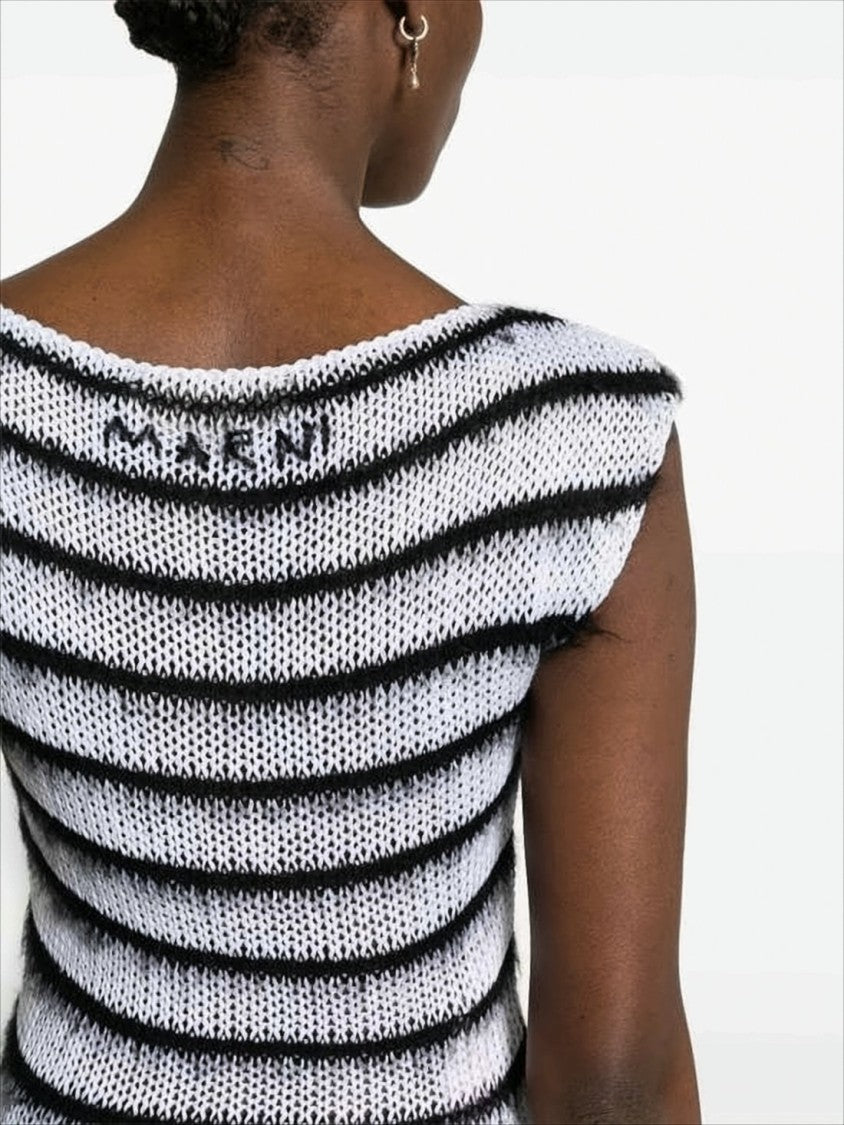 Marni Textured Knit Sleeveless Top With Horizontal Stripes