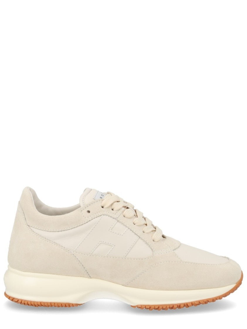 Hogan Beige Suede Mutton Panel Sneakers