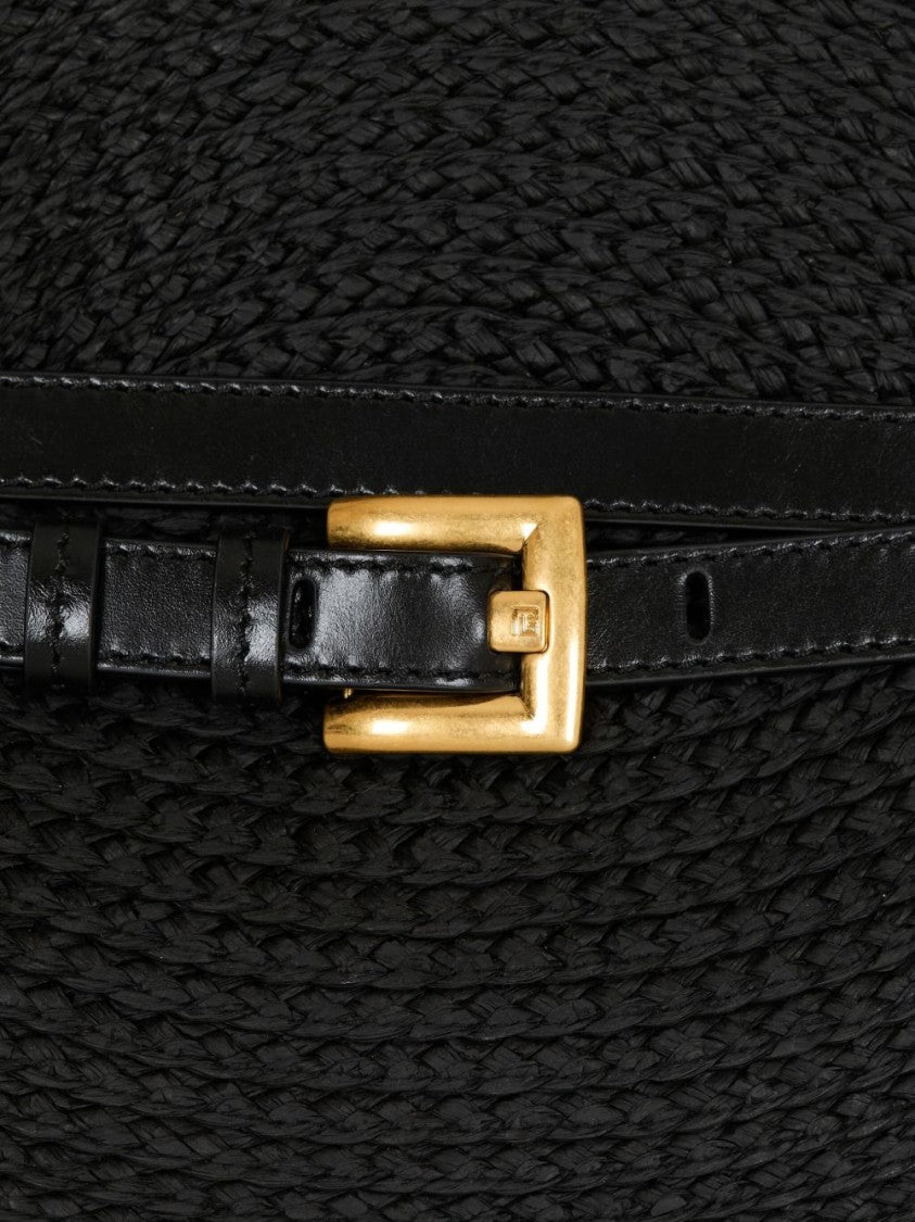 Balmain Black Sculptural Calfskin Gold Buckle Bag