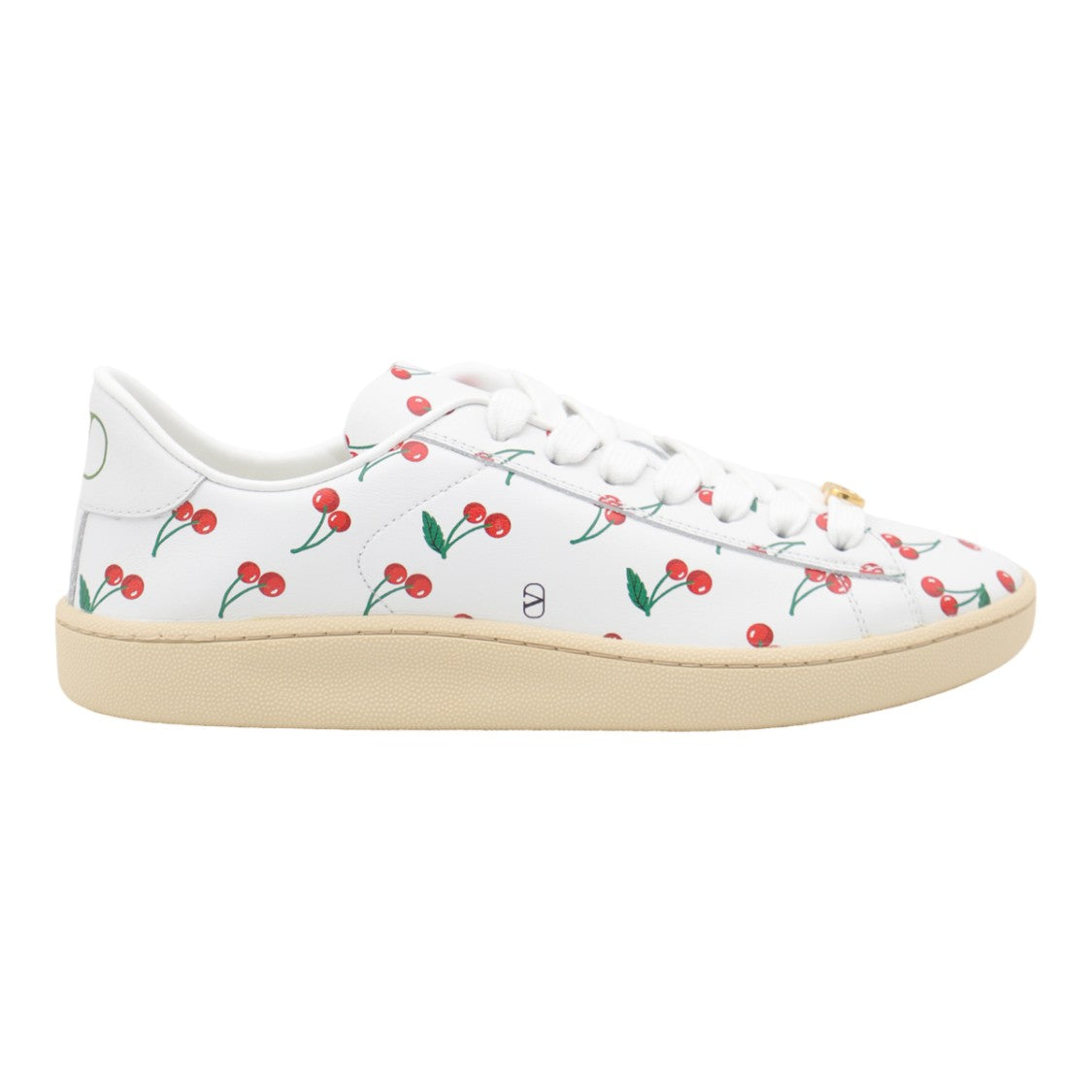Valentino Garavani Cherry Print Low-Top Sneakers With Gold-Detail Accents