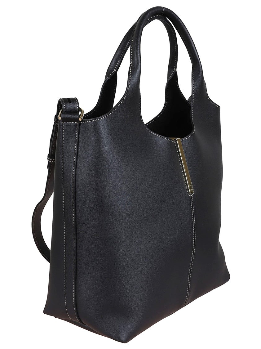 Tod's Dual Handle Black Leather Handbag With Zip Closure