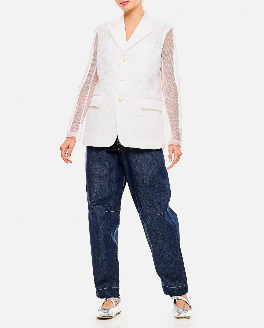 Comme Des Garçons Tulle Blazer Jacket With Micro-Flower Overlay