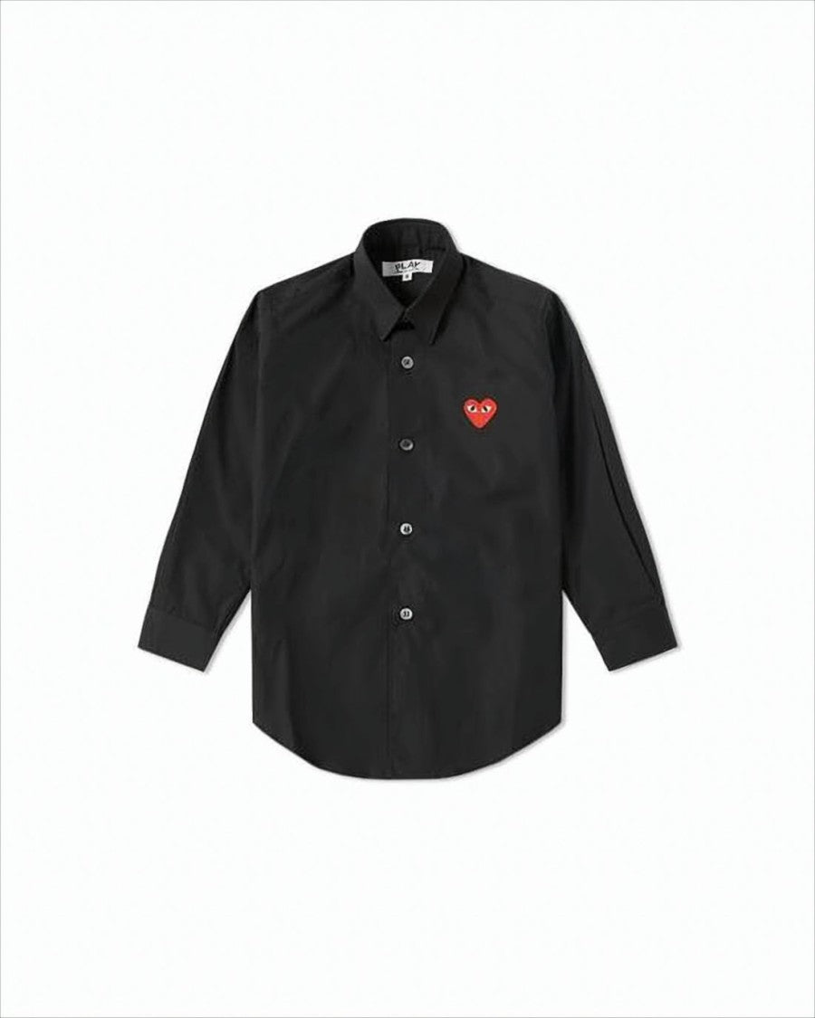 Comme Des Garçons Minimalist Black Long-Sleeve Shirt With Iconic Heart Embroidery
