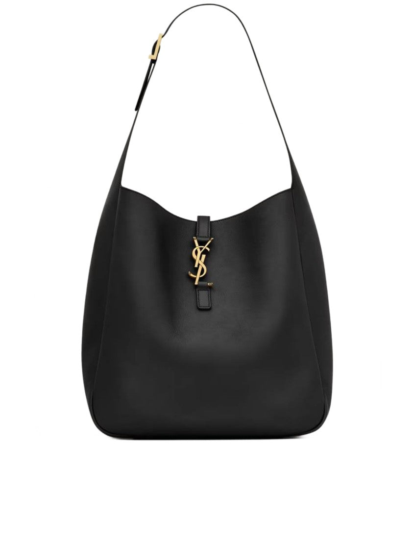 Saint Laurent Le 5A7 L Structured Black Leather Shoulder Bag