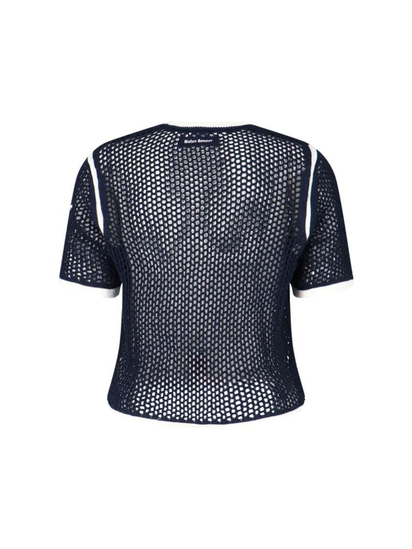 Adidas X Wales Bonner Navy Crochet T-Shirt With White Trefoil Logo