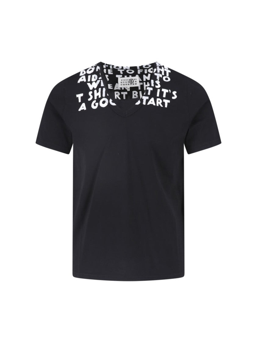 Mm6 By Maison Margiela Black Aids Cotton V-Neck T-Shirt