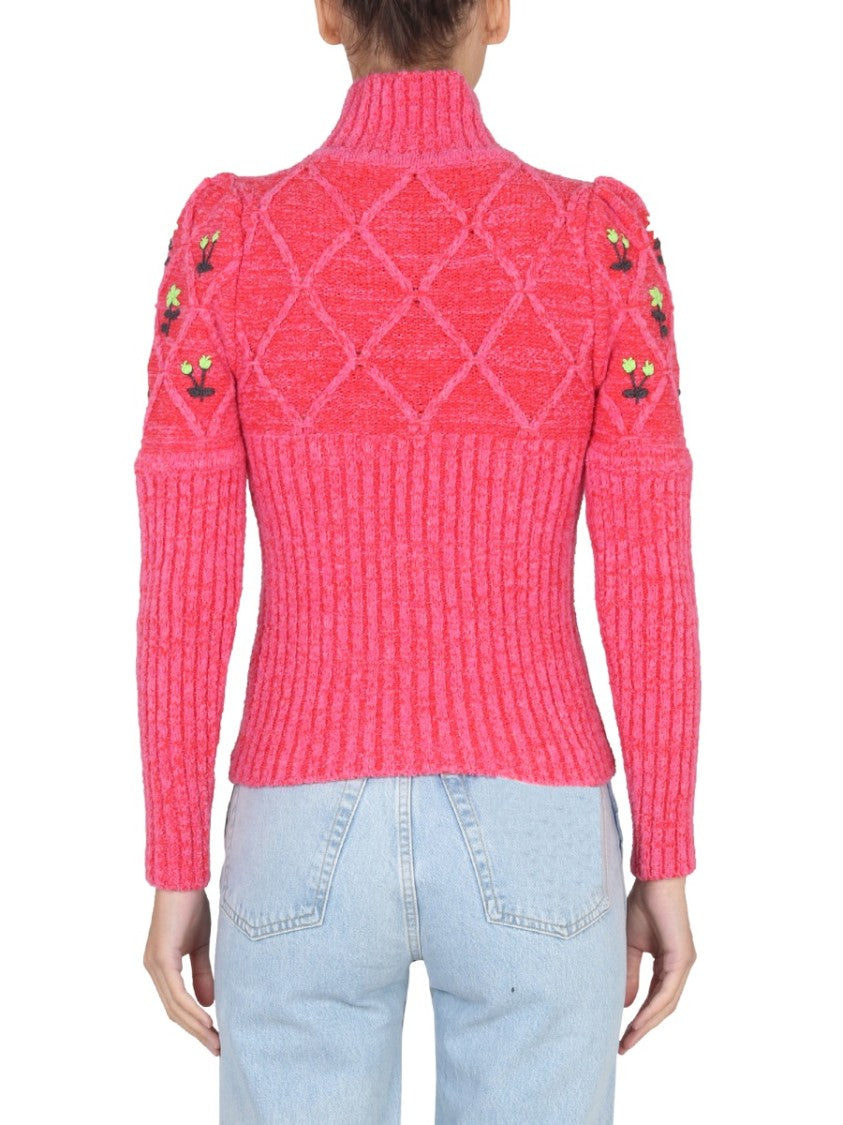 Cormio Ribbed Knit Jersey With Floral Embroidery