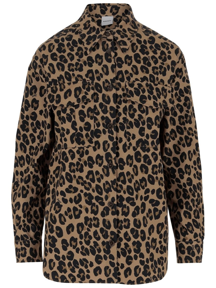 Aspesi Leopard Print Stretch Cotton Shirt