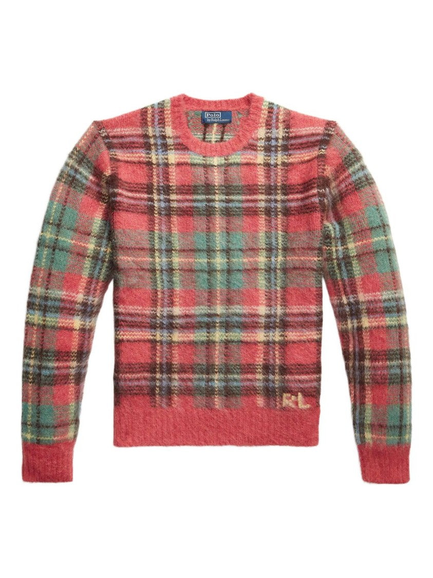 Polo Ralph Lauren Plaid Crew Neck Knit Sweater In Red