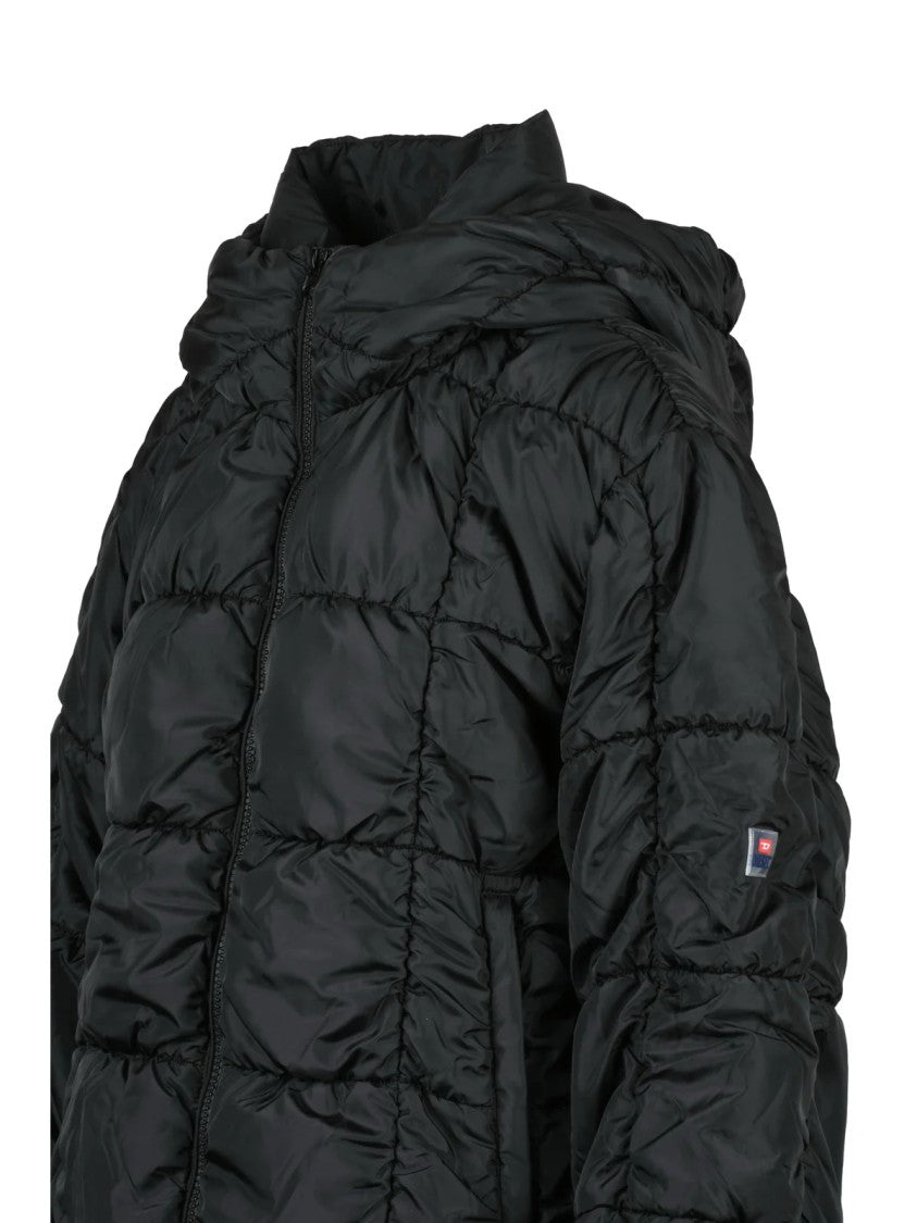 Diesel Black Polyester Embossed Down Jacket