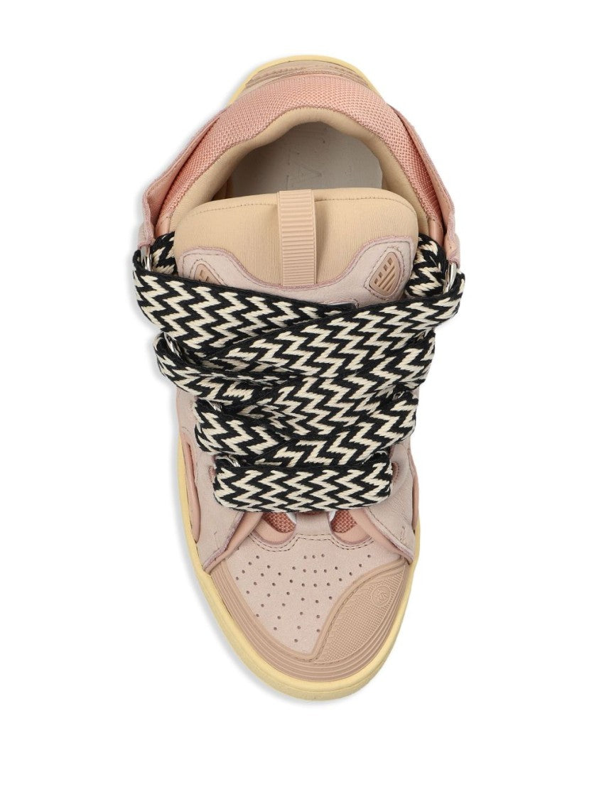 Lanvin Pink Panelled Side Logo Lace Sneakers