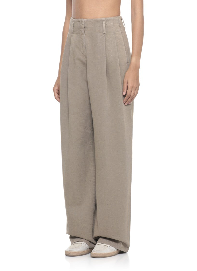 Golden Goose Wide-Leg Beige Cotton Pants