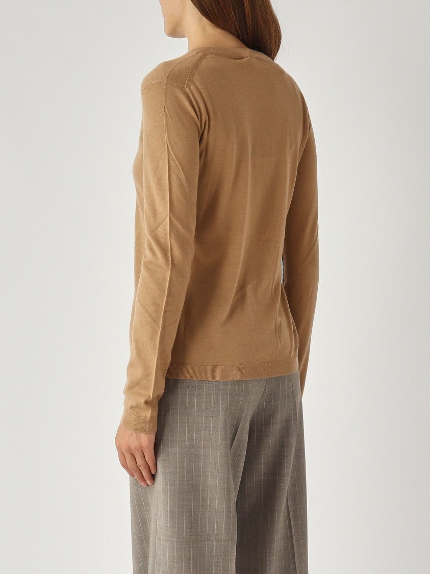 Max Mara Vezzoso V-Neck Sweater In Warm Camel Tone