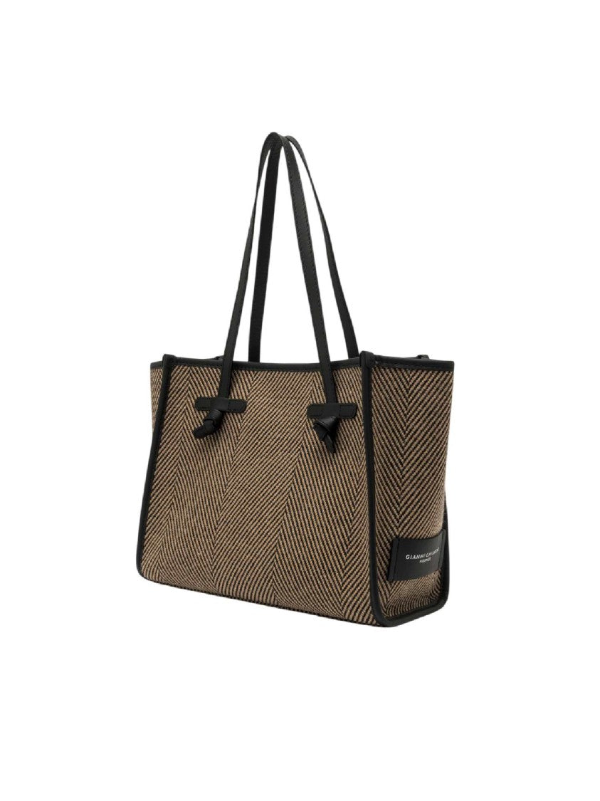 Gianni Chiarini Black Textured Fabric Leather Tote Bag