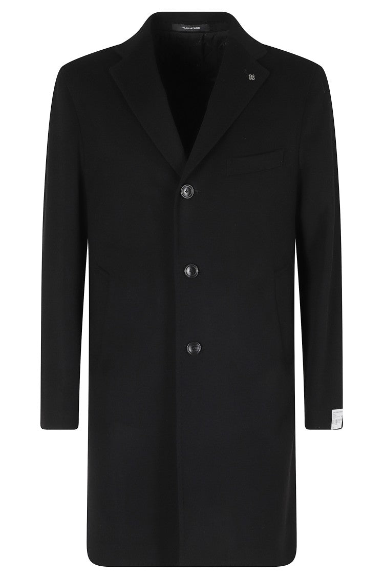 Tagliatore Black Lapel Wool-Cashmere Blend Midi Coat