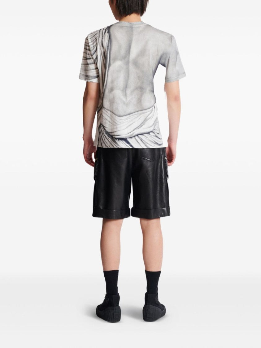 Balmain Light Grey Graphic Art Print T-Shirt