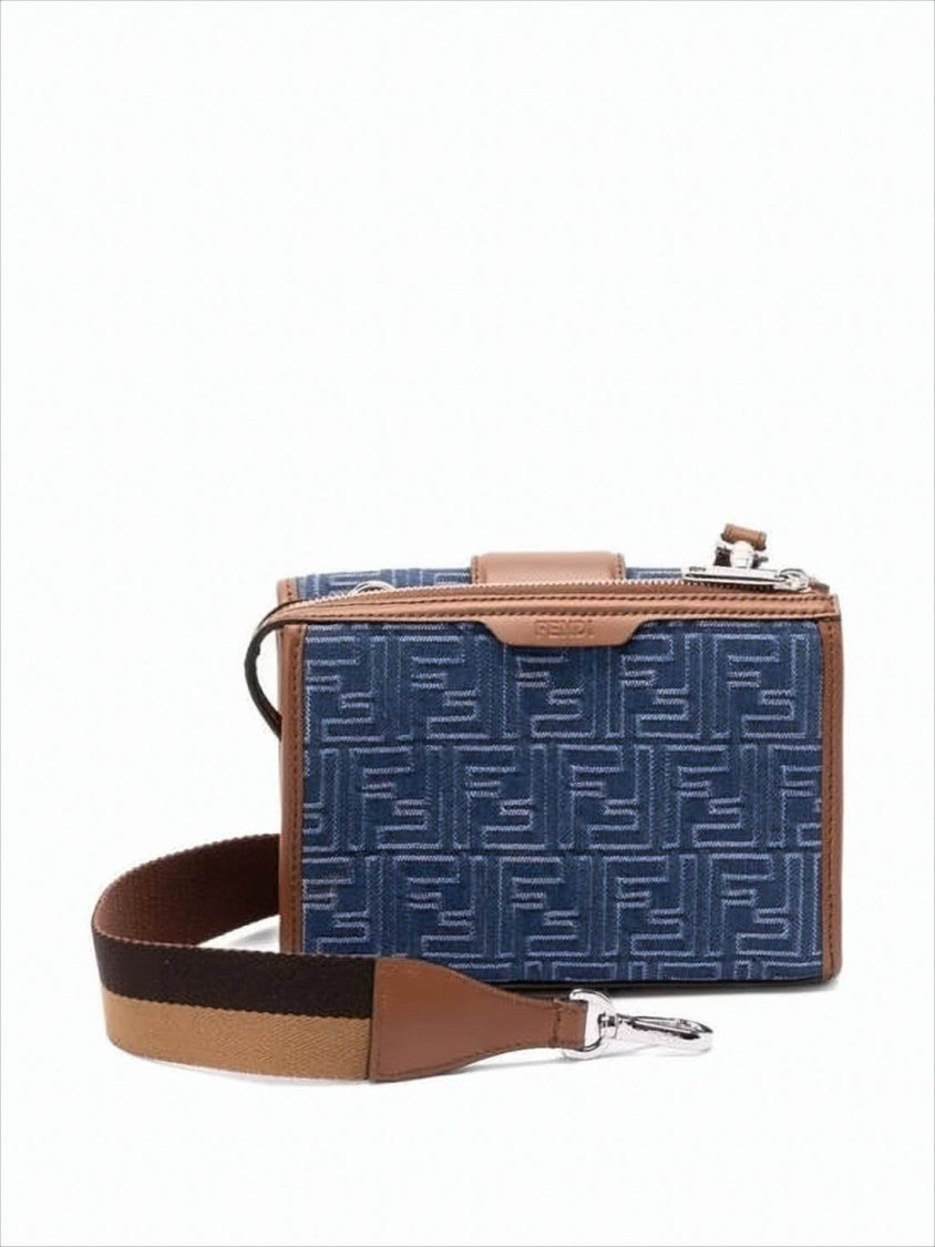 Fendi Structured Blue Calf Leather Crossbody Bag