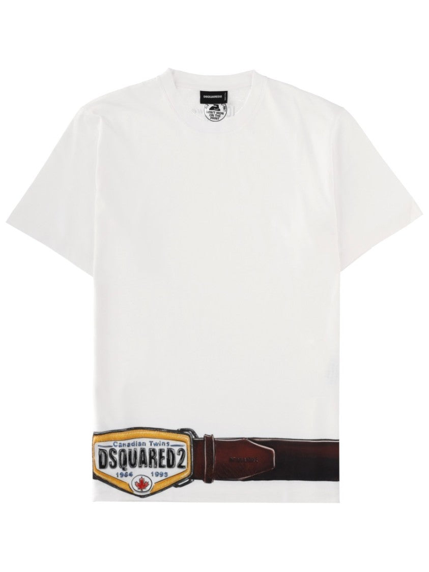 Dsquared2 Iconique White Belt Graphic T-Shirt