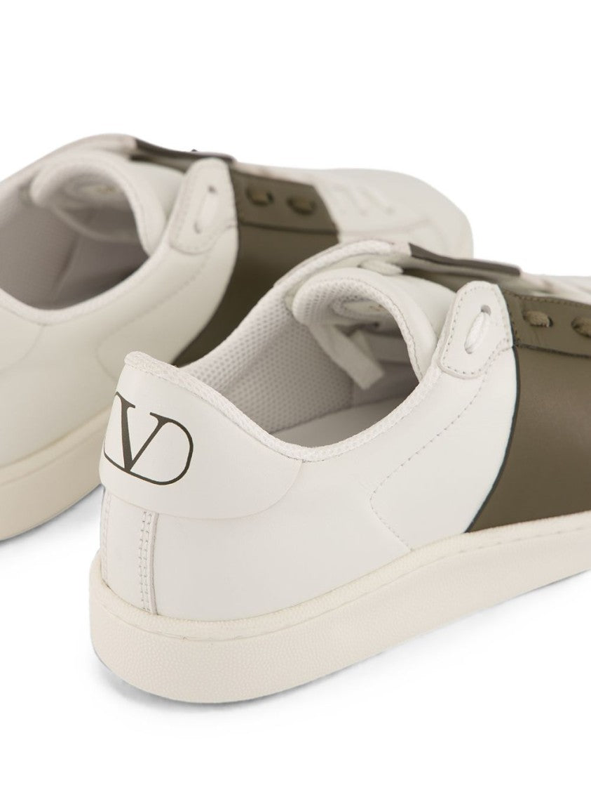 Valentino Garavani White Leather Olive Strap Sneakers