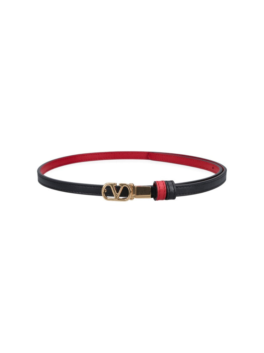 Valentino Garavani Slim Logo Buckle Red Accent Belt