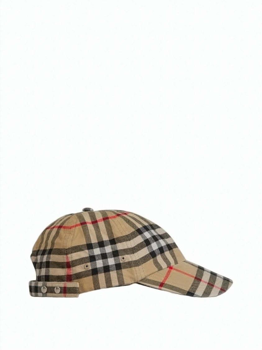Burberry Check Pattern Cotton Baseball Cap With Adjustable Strap