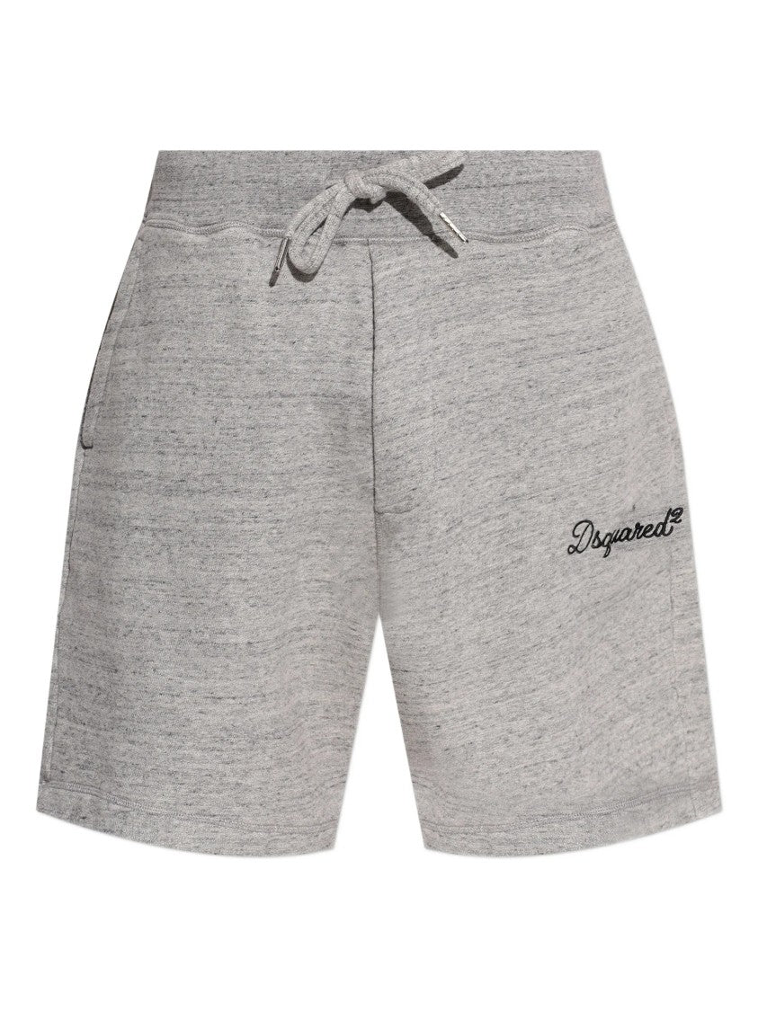 Dsquared2 Grey Heathered Cotton Embroidered Logo Shorts