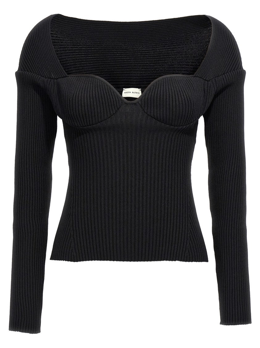 Magda Butrym Ribbed Viscose Blend Sweater With Sweetheart Neckline