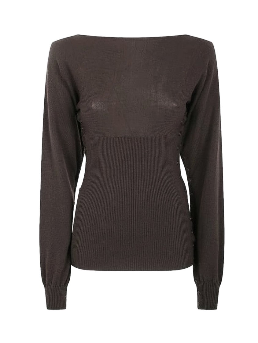 Paloma Wool Fitted Brown Knit Sweater With Ribbed Details