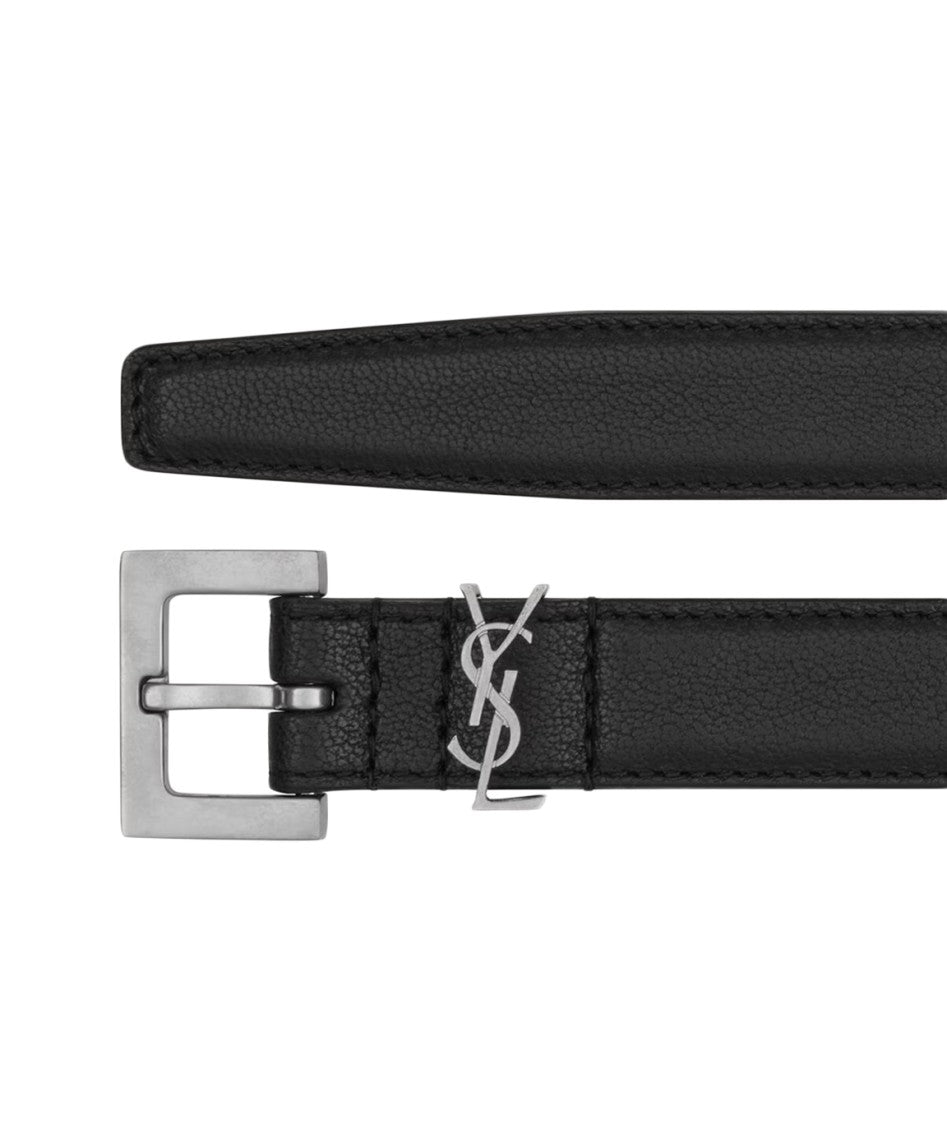 Saint Laurent Calfskin Black Belt With Silver Buckle