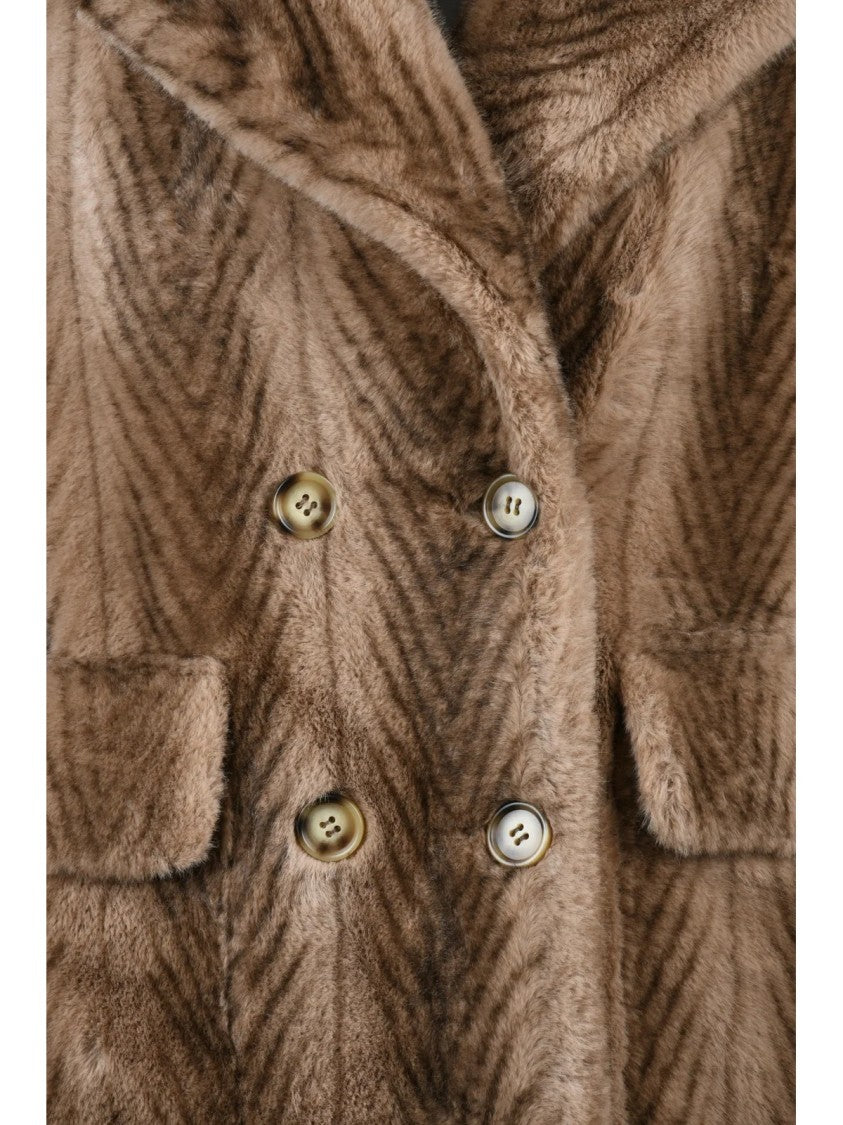 Sword 6.6.44 Beige-Brown Polyester Double-Breasted Coat