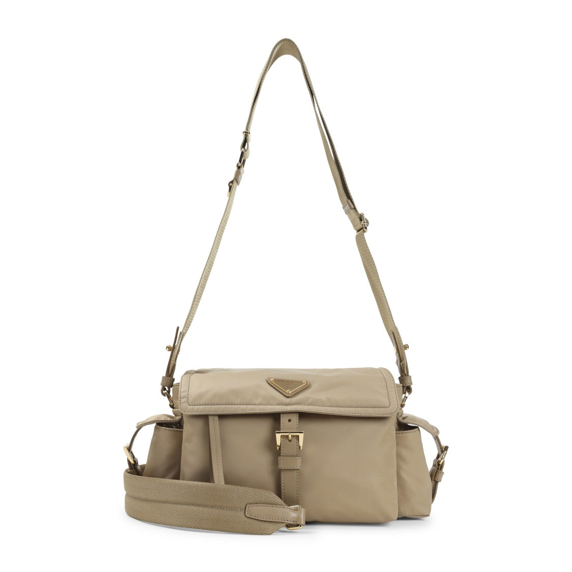 Prada Rectangular Brown Polyamide Shoulder Bag With Flap Closure