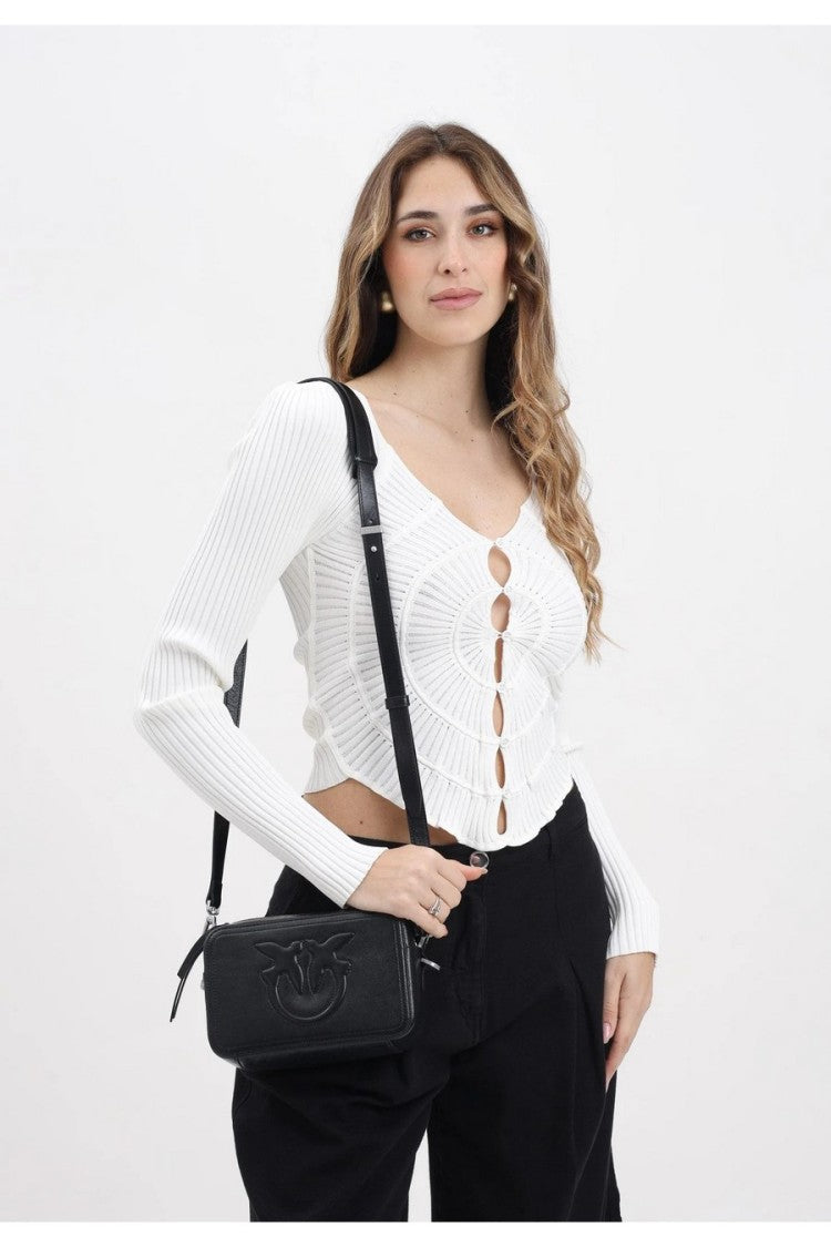 Pinko White Viscose-Nylon Scalloped Cardigan