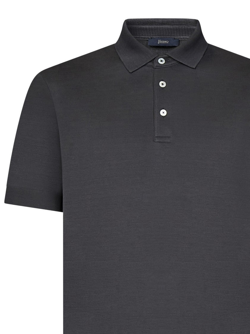 Herno Gray Tricot-Effect Cotton Piqué Polo Shirt