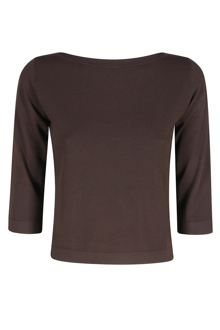 Roberto Collina Brown Boat-Neck Three-Quarter Sleeve Viscose Sweater