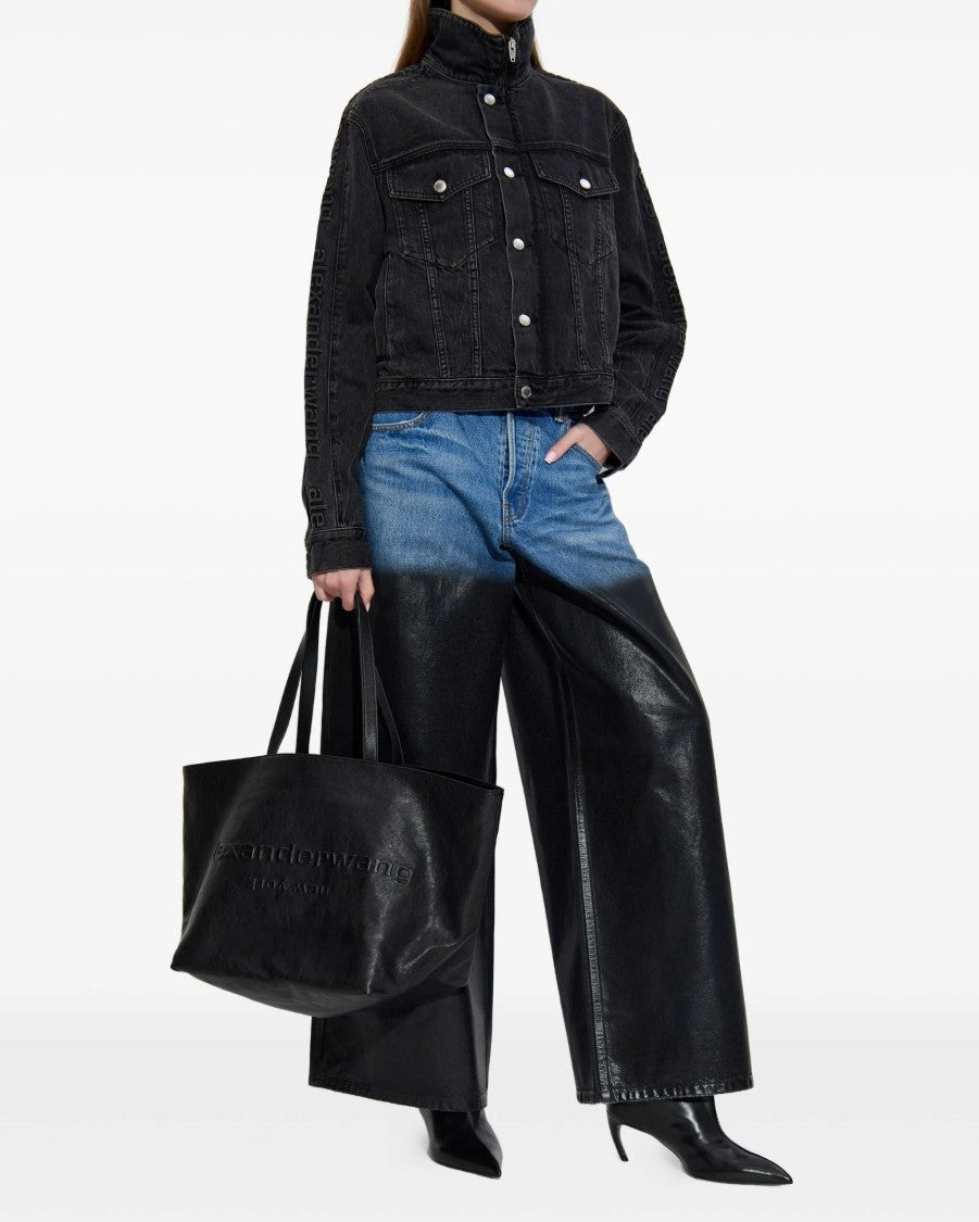 Alexander Wang Denim Track Jacket W/Embossex Logo Panel