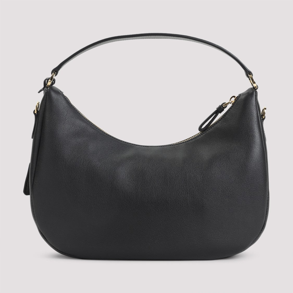 Prada Crescent-Shaped Black Calf Leather Handbag With Gold Accents