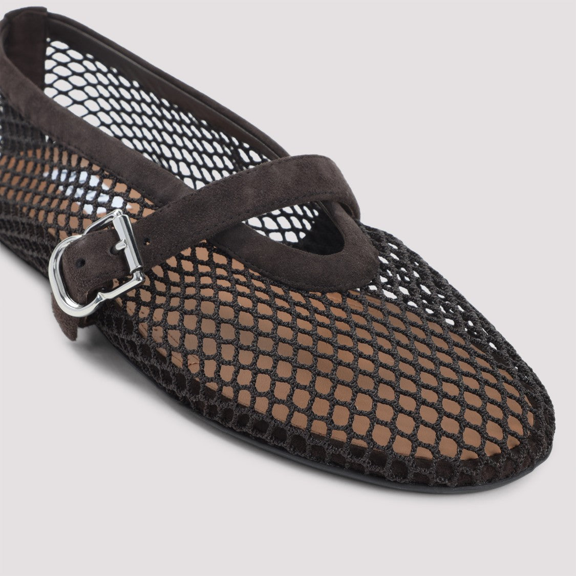 Alaïa Dark Brown Suede Lambskin Fishnet Flat Ballerinas