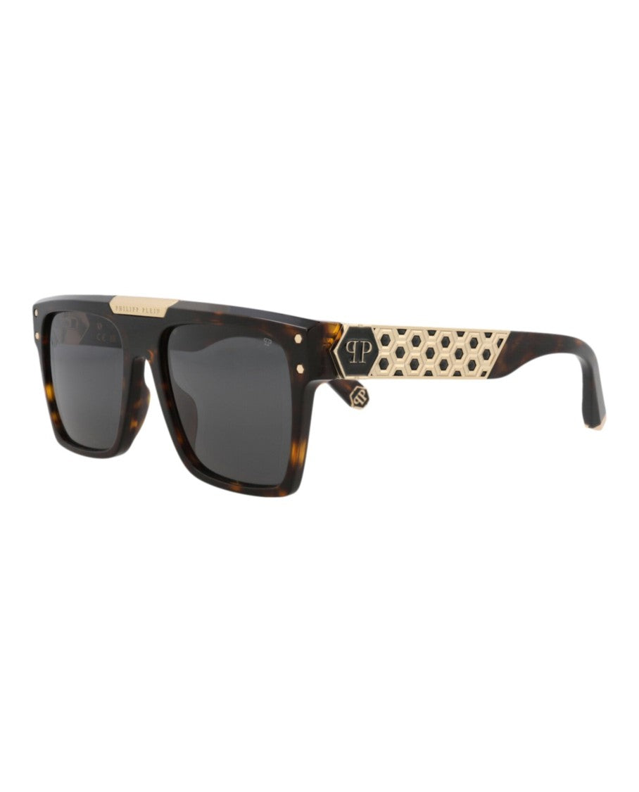 Philipp Plein Square-Frame Titanium Sunglasses With Honeycomb Detailing
