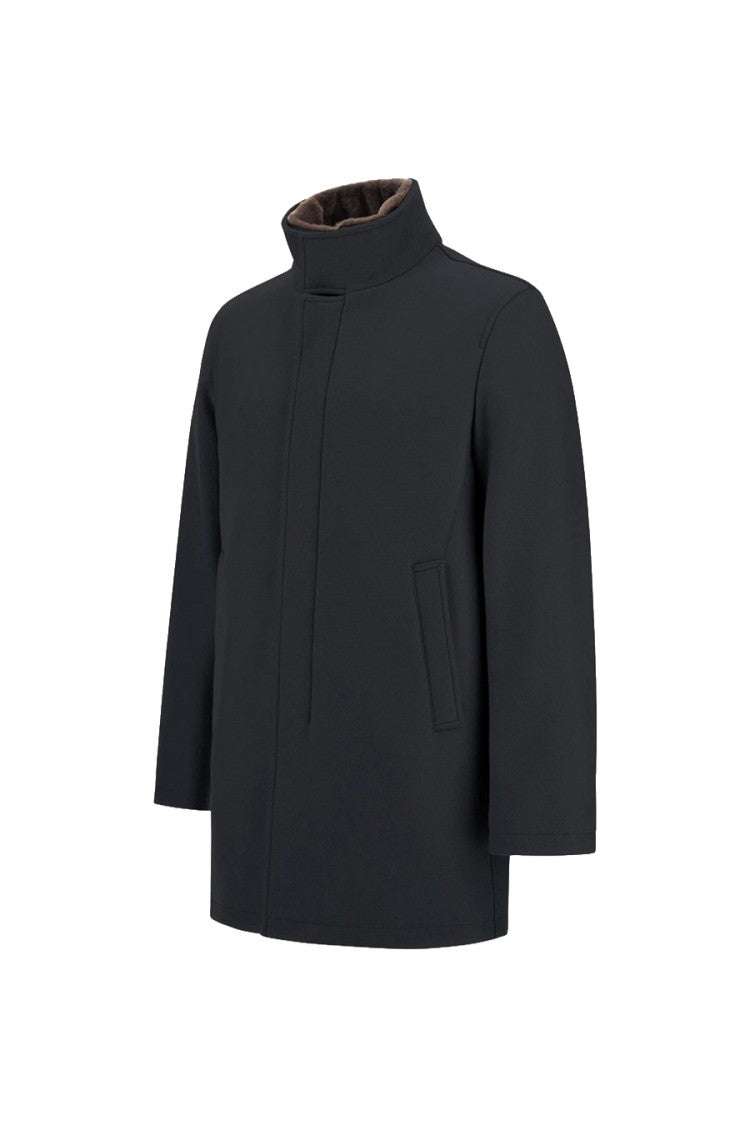 Herno Navy Stand-Collar Wool-Blend Coat