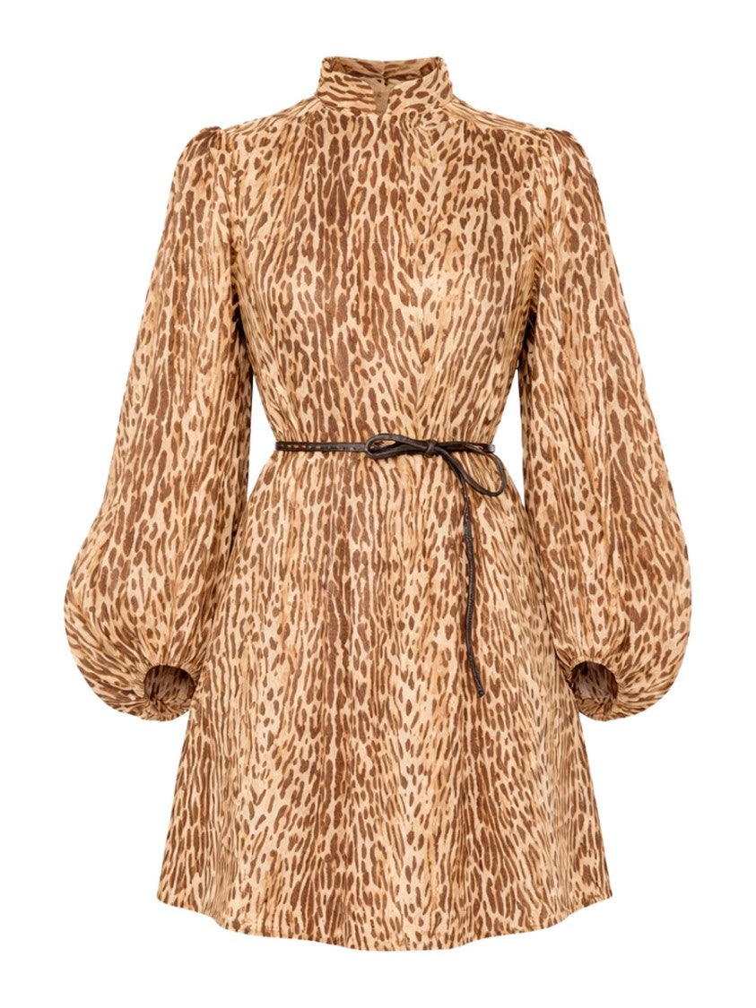 Zimmermann Brown Animal Print Linen Mini Dress