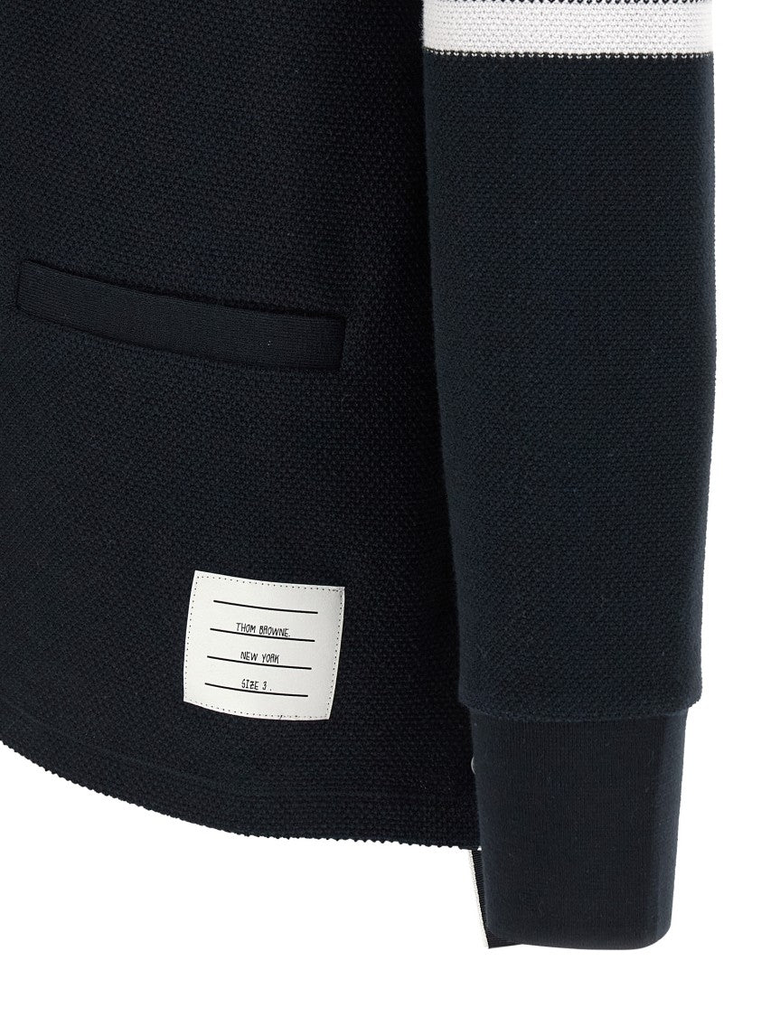 Thom Browne Honeycomb Cotton Cardigan With Asymmetrical Hem And 4Bar Detailing