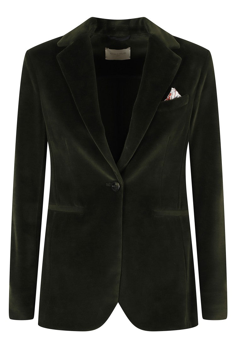Circolo 1901 Green Slim Single-Breasted Velvet Welt Pocket Jacket
