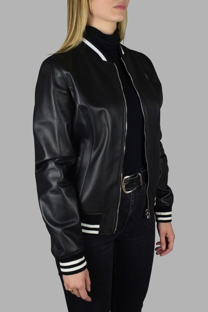 Philipp Plein Leather Bomber Jacket With Heart